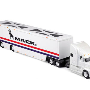 Mack Anthem Enclosed Car Transporter "Mack" White with Red and Blue Stripes "Custom Haulers" Series 1/64 Diecast Model by Maisto