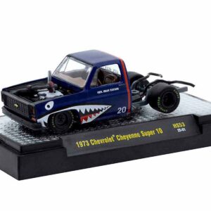 1973 Chevrolet Cheyenne Super 10 Bedless Truck Blue with Shark Mouth Graphics "20 Year Anniversary M2 Designer Sean Taylor" Limited Edition to 11726 pieces Worldwide 1/64 Diecast Model Car by M2 Machines