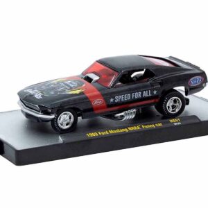 1969 Ford Mustang NHRA Funny Car Black Metallic with Red Stripes and Graphics Limited Edition to 3762 pieces Worldwide 1/64 Diecast Model Car by M2 Machines