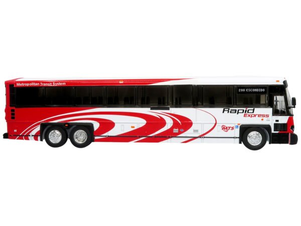 MCI D4500CT Commuter Coach Bus "San Diego MTS Rapid Express" White and Red "The Bus & Motorcoach Collection" Limited Edition to 504 pieces Worldwide 1/50 Plastic Model by Iconic Replicas