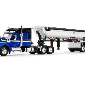 Kenworth W990 76" Mid-Roof Sleeper and MAC Half Round End Dump Trailer Blue and Black 1/64 Diecast Model by DCP/First Gear