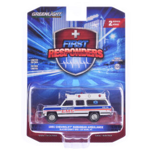 1991 Chevrolet Suburban Ambulance "Glacier County EMS - Cut Bank Montana" White with Blue and Red Stripes "First Responders" 1/64 Diecast Model Car by Greenlight