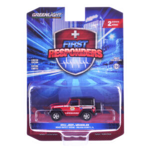 2011 Jeep Wrangler "Volusia County Florida Beach Safety Ocean Rescue Lifeguard/EMT" Red with White Stripes "First Responders" Series 2 1/64 Diecast Model Car by Greenlight