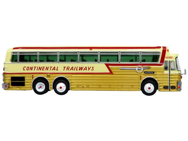 1969 Eagle Model 05 Coach Bus "Golden Eagle - Continental Trailways" Gold Metallic and Cream with Red Stripes Limited Edition to 504 pieces Worldwide 1/87 (HO) Diecast Model by Iconic Replicas