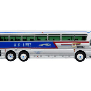 1969 Eagle Model 05 Coach Bus "Golden Eagle - KG Lines/Greyhound" White and Blue with Red Stripes Limited Edition to 504 pieces Worldwide 1/87 (HO) Diecast Model by Iconic Replicas