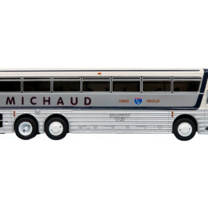 1969 Eagle Model 05 Coach Bus "Michaud Bus Lines Yankee Traveler" White and Silver with Black Stripes Limited Edition to 504 pieces Worldwide 1/87 (HO) Diecast Model by Iconic Replicas