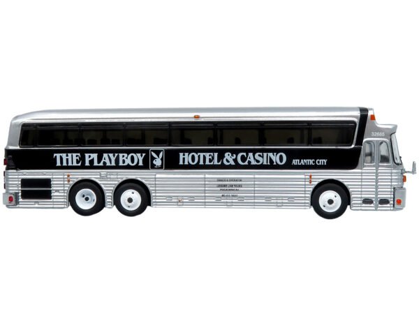 1969 Eagle Model 05 Coach Bus "The Playboy Hotel & Casino" Silver and Black Limited Edition to 504 pieces Worldwide 1/87 (HO) Diecast Model by Iconic Replicas