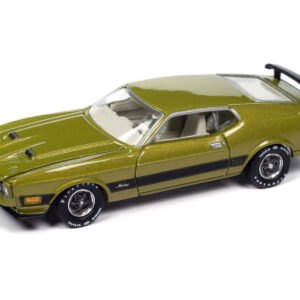 1973 Ford Mustang Mach 1 Bright Green Gold Metallic with Black Stripes "Vintage Muscle" Series 1/64 Diecast Model Car by Auto World