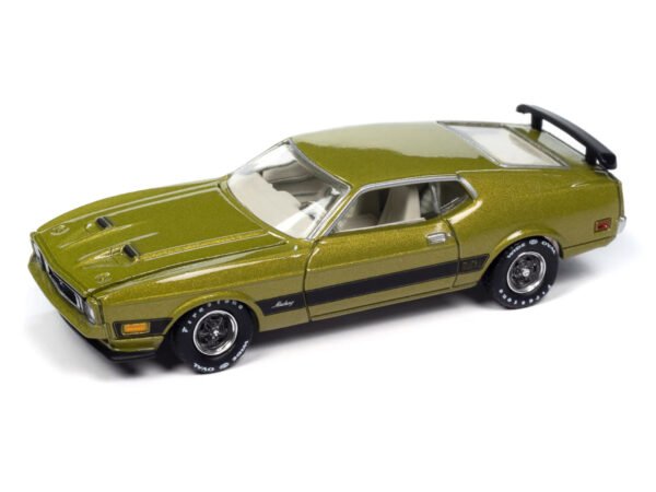 1973 Ford Mustang Mach 1 Bright Green Gold Metallic with Black Stripes "Vintage Muscle" Series 1/64 Diecast Model Car by Auto World