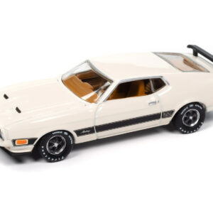 1973 Ford Mustang Mach 1 Pearl White with Black Stripes "Vintage Muscle" Series 1/64 Diecast Model Car by Auto World