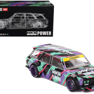 Datsun 510 Wagon RHD (Right Hand Drive) "HKS V1" Black with Graphics (Designed by Jun Imai) "Kaido House" Special 1/64 Diecast Model Car by Mini GT