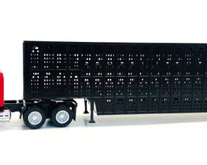 Peterbilt with Sleeper Cab Red with Black Livestock Trailer 1/87 (HO) Plastic Model Car by Promotex