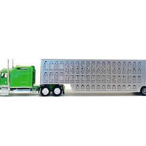 Kenworth W900L Green with Silver Livestock Trailer 1/87 (HO) Plastic Model Car by Promotex