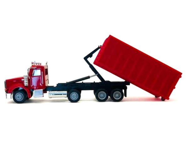 Peterbilt 367 Roll-Off Dump Truck Red with Red Box 1/87 (HO) Plastic Model Car by Promotex