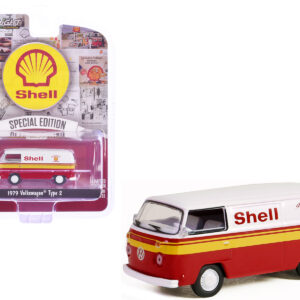 1979 Volkswagen Type 2 Panel Van White and Red with Yellow Stripes "Shell Oil" "Shell Oil Special Edition" Series 2 1/64 Diecast Model Car by Greenlight
