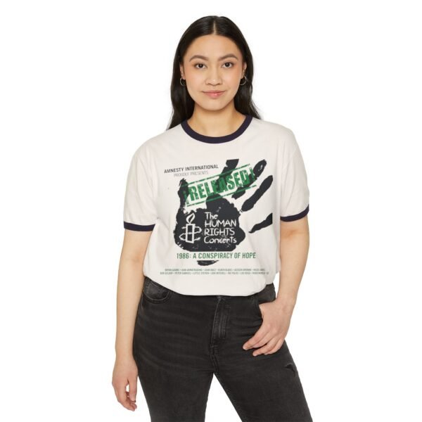 The Police & Friends - Amnesty International Conspiracy of Hope Concert Unisex Cotton Ringer T-Shirt - Image 3