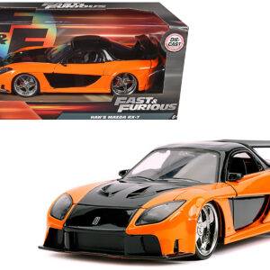 Han's Mazda RX-7 RHD (Right Hand Drive) Orange and Black Fast & Furious Movie 1/24 Diecast Model Car by Jada