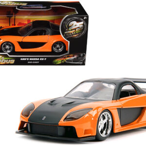 Han's Mazda RX-7 RHD (Right Hand Drive) Orange Metallic and Black 25 Years of Fast & Furious The Fast and the Furious: Tokyo Drift (2006) Movie Fast & Furious Series 1/32 Diecast Model Car by Jada