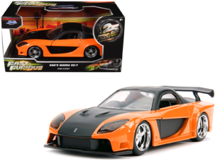 Han's Mazda RX-7 RHD (Right Hand Drive) Orange Metallic and Black 25 Years of Fast & Furious The Fast and the Furious: Tokyo Drift (2006) Movie Fast & Furious Series 1/32 Diecast Model Car by Jada