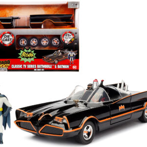 Model Kit Classic Batmobile Black with Batman Diecast Figure Batman (1966-1968) TV Series Build N' Collect 1/24 Diecast Model Car by Jada