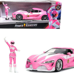 Toyota FT-1 Concept Pink Metallic and Pink Ranger Diecast Figurine Power Rangers Hollywood Rides Series 1/24 Diecast Model Car by Jada