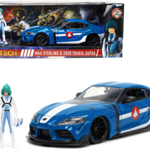 2020 Toyota Supra Blue with Graphics and Max Sterling Diecast Figurine Robotech Hollywood Rides Series 1/24 Diecast Model Car by Jada