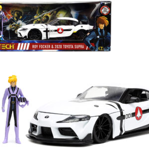 2020 Toyota Supra White and Roy Focker Diecast Figurine Robotech Hollywood Rides Series 1/24 Diecast Model Car by Jada