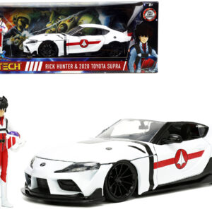 2020 Toyota Supra White and Rick Hunter Diecast Figurine Robotech Hollywood Rides Series 1/24 Diecast Model Car by Jada