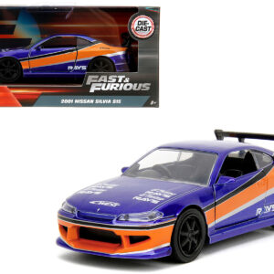 2001 Nissan Silvia S15 RHD (Right Hand Drive) Blue Metallic with Graphics The Fast and the Furious: Tokyo Drift (2006) Movie Fast & Furious Series 1/32 Diecast Car Model by Jada