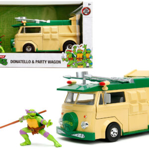 Party Wagon Green and Beige and Donatello Diecast Figure Teenage Mutant Ninja Turtles Hollywood Rides Series Diecast Model by Jada