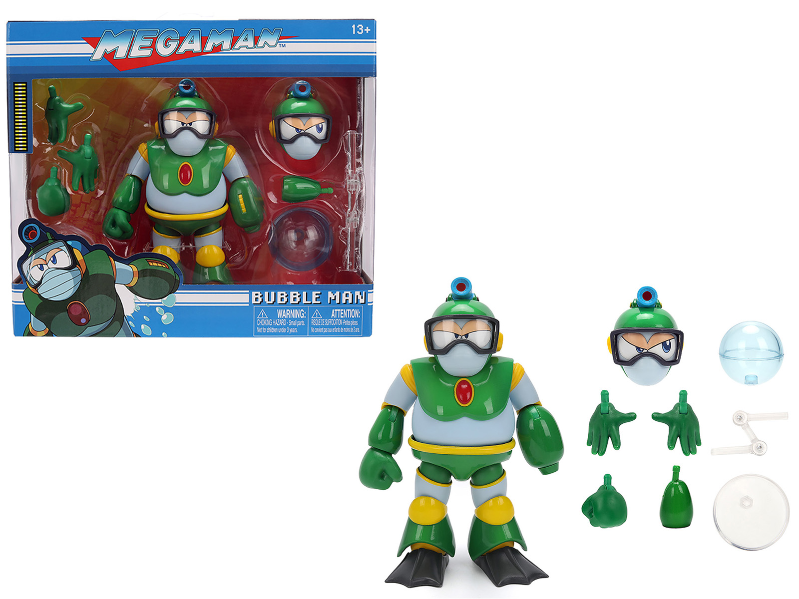 Bubble Man 5 Moveable Figure (Deluxe Version) with Accessories and Alternate Head and Hands Mega Man (1987) Video Game Model by Jada