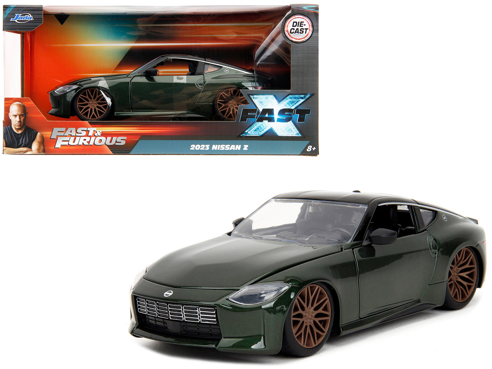 2023 Nissan Z Dark Green Metallic with Black Top Fast X (2023) Movie Fast & Furious Series 1/24 Diecast Model Car by Jada