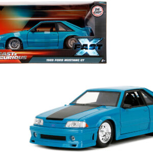 1989 Ford Mustang GT Blue with Black Hood Stripes Fast & Furious Series 1/24 Diecast Model Car by Jada