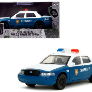 Rick Grimes' Ford Crown Victoria Sheriff Blue and White The Walking Dead (2010-2022) TV Series Hollywood Rides Series 1/32 Diecast Model Car by Jada