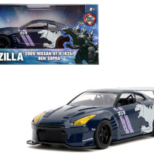 2009 Nissan GT-R (R35) Ben Sopra Dark Blue with Graphics Godzilla Hollywood Rides Series 1/32 Diecast Model Car by Jada