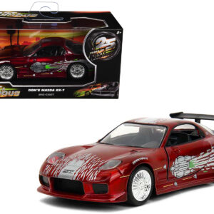 Dom's Mazda RX-7 Candy Red with Graphics The Fast and the Furious (2001) Movie 25 Years of Fast & Furious Series 1/32 Diecast Model Car by Jada