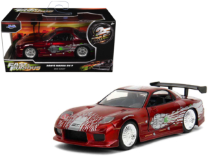 Dom's Mazda RX-7 Candy Red with Graphics The Fast and the Furious (2001) Movie 25 Years of Fast & Furious Series 1/32 Diecast Model Car by Jada