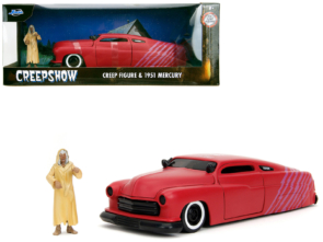 1951 Mercury Matt Red with Purple Stripes and Creep Diecast Figure Creepshow (1982) Movie Hollywood Rides Series 1/24 Diecast Model Car by Jada