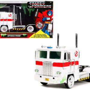 G1 Autobot Optimus Prime Truck White with Robot on Chassis from Transformers TV Series - Ghostbusters (1984) Movie Crossover Hollywood Rides Series 1/24 Diecast Model by Jada