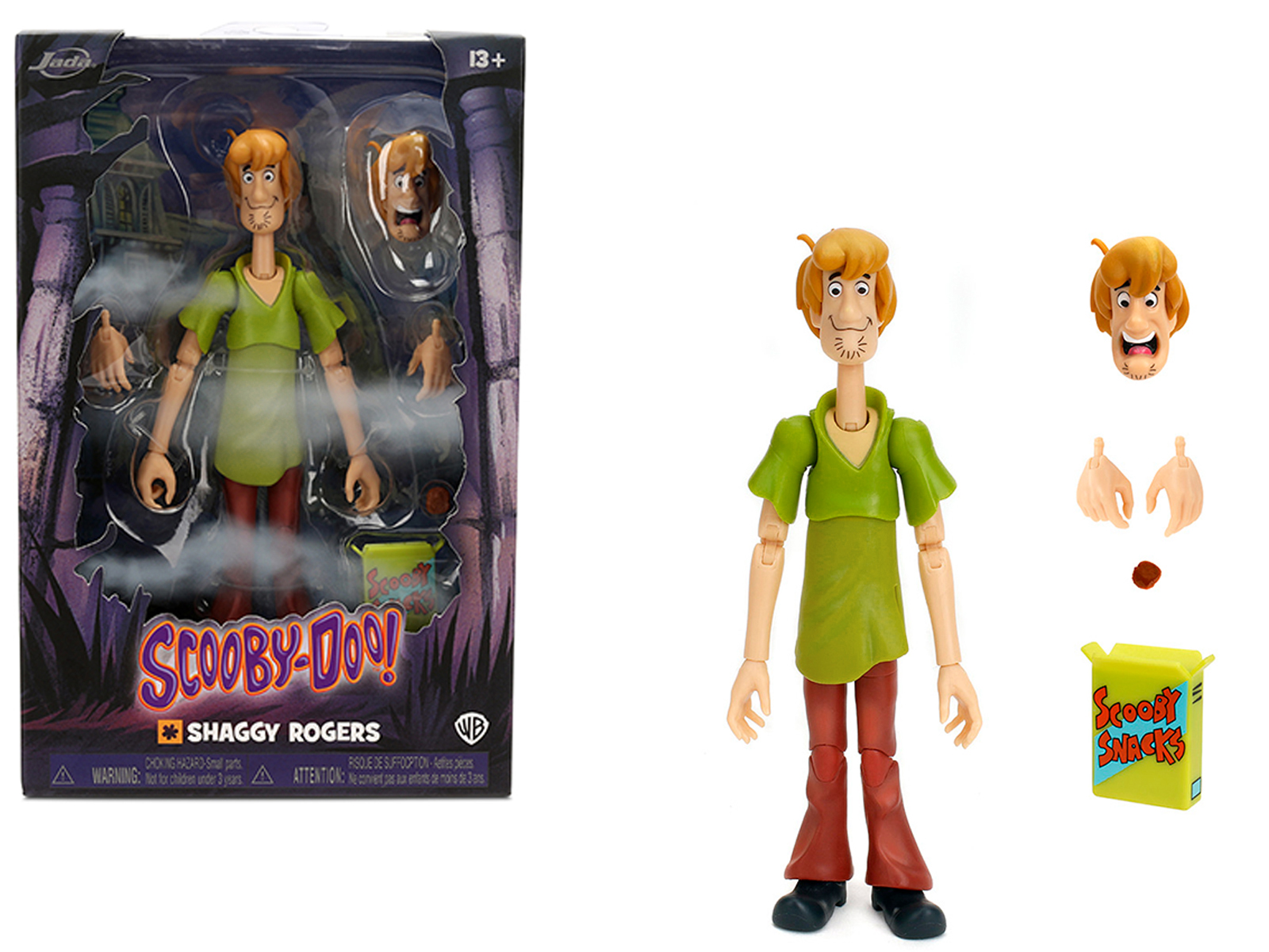 Shaggy Rogers 6.5 Moveable Figure with Accessories and Alternate Head and Hands Scooby-Doo! Franchise Model by Jada