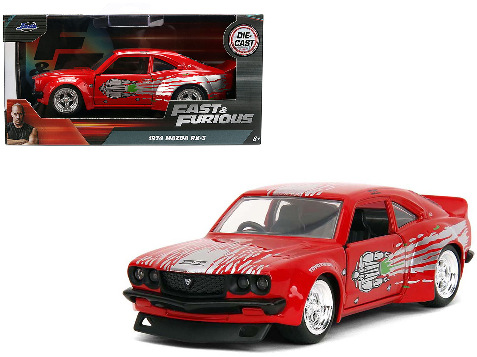 1974 Mazda RX-3 Red with Graphics Fast & Furious Series 1/32 Diecast Model Car by Jada