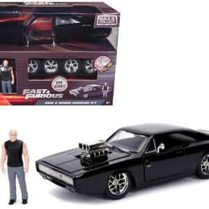 Model Kit Dodge Charger R/T Black and Dom Diecast Figure Fast & Furious Movie Build N' Collect Series 1/24 Diecast Model Car by Jada