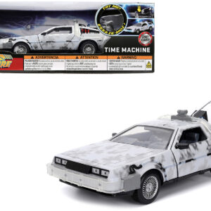 DMC DeLorean Time Machine Brushed Metal (Frost Version) with Lights Back to the Future (1985) Movie Hollywood Rides Series 1/24 Diecast Model Car by Jada