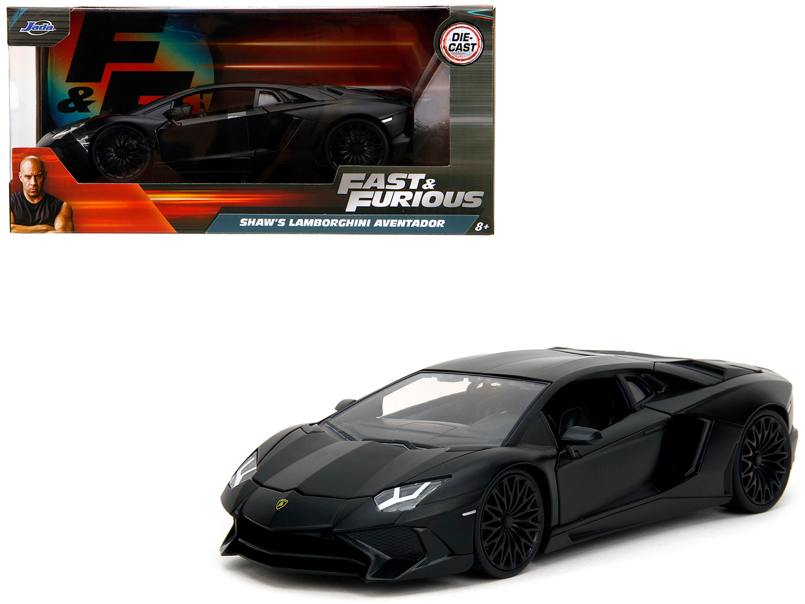 Shaw's Lamborghini Aventador Matt Black Furious 7 (2015) Movie Fast & Furious Series 1/24 Diecast Model Car by Jada