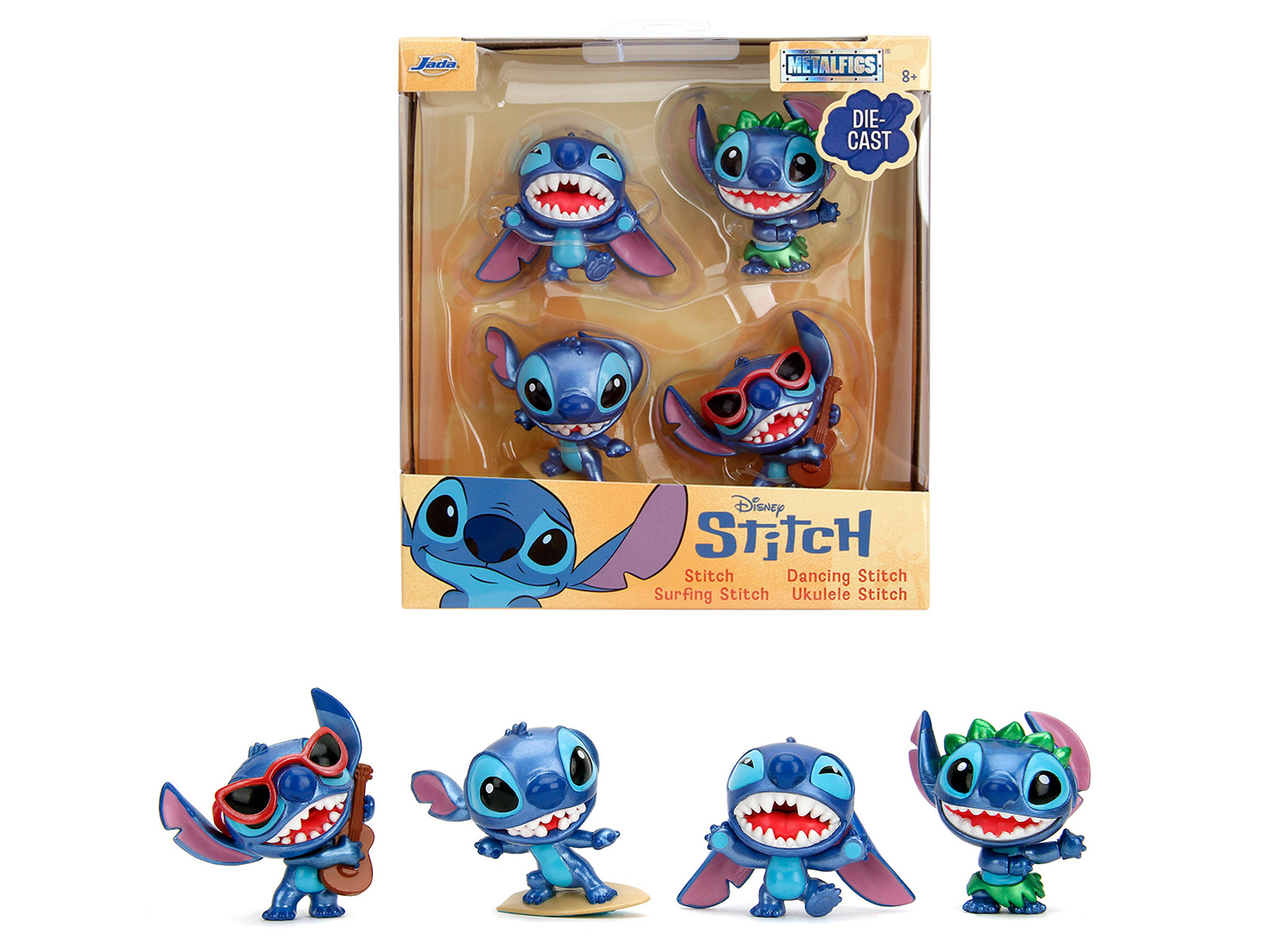 Set of 4 Diecast Figures Disney's Stitch Metalfigs Series Diecast Models by Jada
