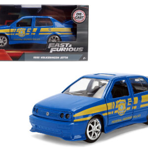 Volkswagen Jetta Police Vehicle Rio Federal Highway Police Blue with Yellow Stripes Fast Five (2011) Movie Fast & Furious Series 1/32 Diecast Model Car by Jada