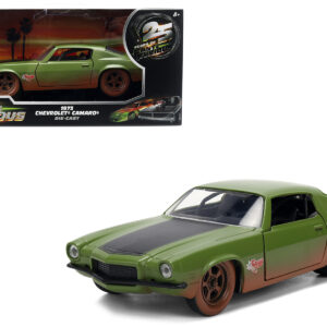 Dom's 1973 Chevrolet Camaro F-Bomb Matt Green (Dirty Version) with Black Hood Stripe Fast & Furious (2009) Movie Fast & Furious 25 Years Series 1/32 Diecast Model Car by Jada