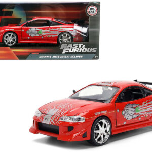 Brian's Mitsubishi Eclipse Red with Graphics Remix The Fast and The Furious (2001) Movie Fast & Furious Series 1/24 Diecast Model Car by Jada