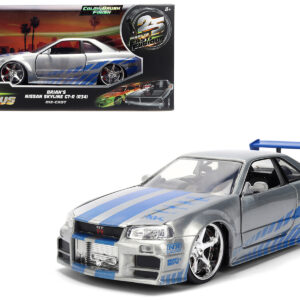 Brian's Nissan Skyline GT-R (R34) RHD (Right Hand Drive) Brush Finish 2 Fast 2 Furious (2003) Movie 25 Years of Fast & Furious Anniversary 1/24 by Jada
