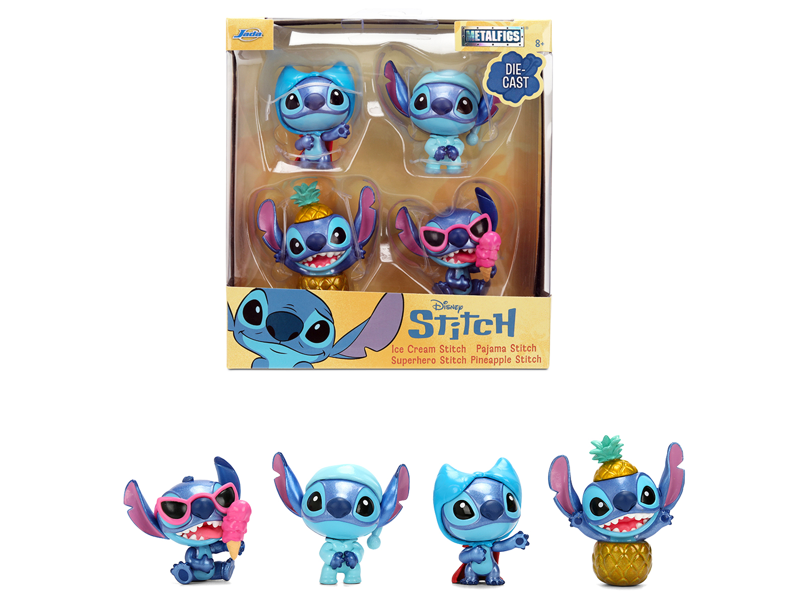 Set of 4 Diecast Figures Disney's Stitch Wave #3 Metalfigs Series Diecast Models by Jada